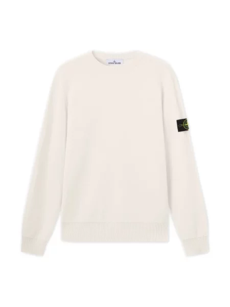 Sweter Stone Island wełniany z okrągłym dekoltem z kamieniami biały