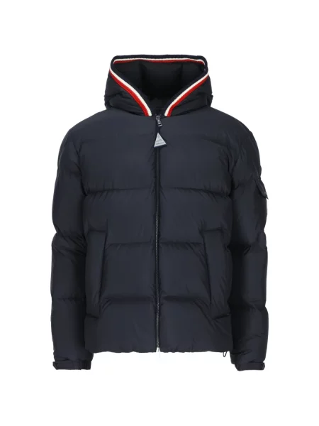 Scurt geacă cu puf Moncler cu glugă albastru