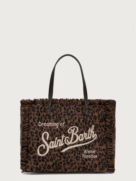 Saint Barth torebka tote z dodatkiem wełny brązowa
