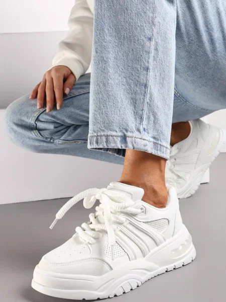 Sneakerși albi cu platformă groasă și sclipici Lenema alb