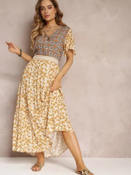 Rochie deschis evazată maxi din Ophitria bej