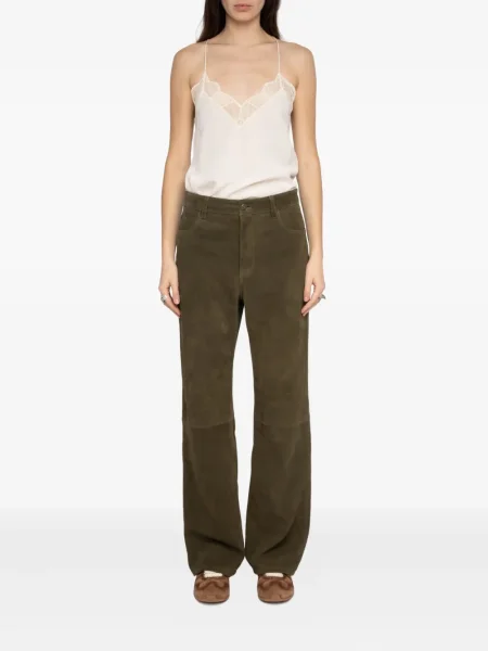 Pantaloni Zadig&voltaire din piele de căprioară verde