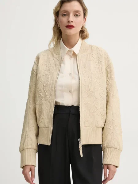 MUNTHE kurtka bomber skórzana FERRIL przejściowa beżowy