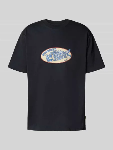 T-shirt z nadrukiem z logo model ‘Baine’ Woodbird czarna