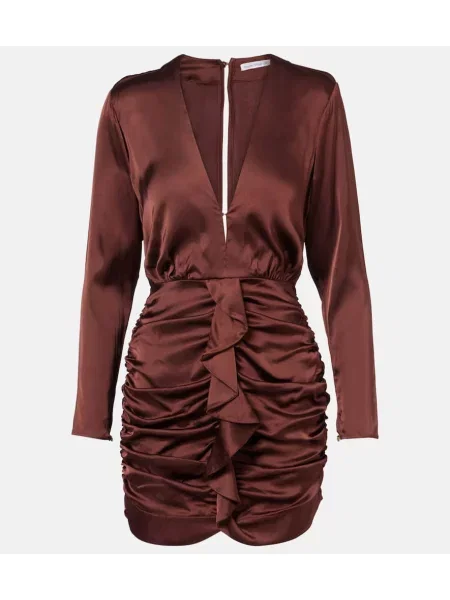 Rochie Poupette St Barth din satin cu volane maro