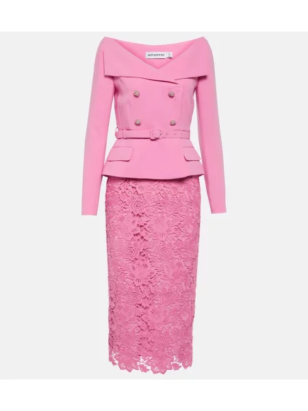 Rochie midi Self-portrait din dantelă până la genunchi de costum roz