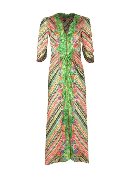 Rochie midi Saloni cu imagine până la genunchi de costum verde