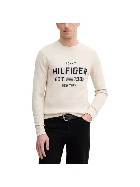Pulover Tommy Hilfiger cu decolteu în U bej