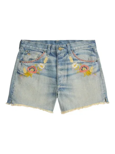 Haftowane krótkie szorty jeansowe Ralph Lauren Rrl w kwiatki niebieskie