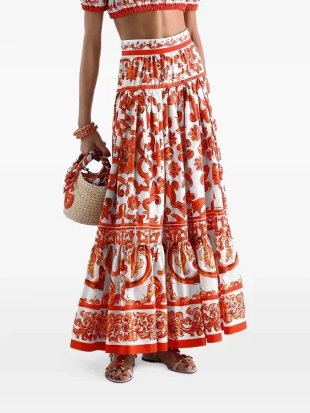 Дълго пола Dolce & Gabbana с принт поплин бяло