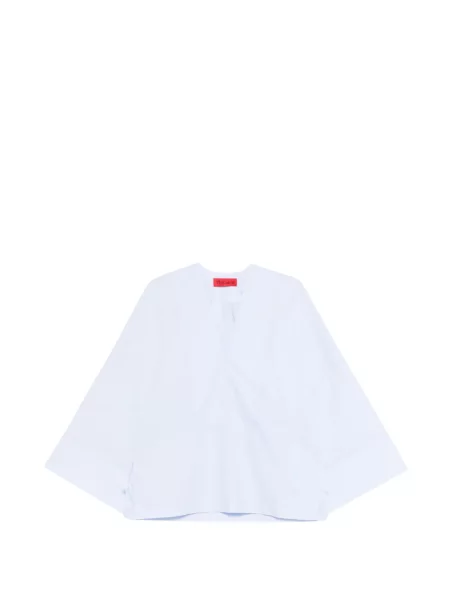 Bluzka Thelatest z dekoltem w serek niebieska