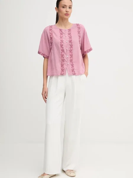 Hoss Intropia koszula relaxed z kołnierzykiem klasycznym różowy