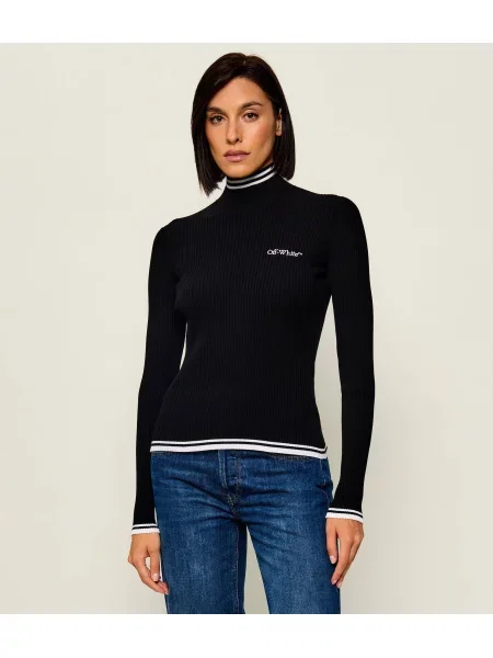 Pulover Off-white cu guler înalt alb