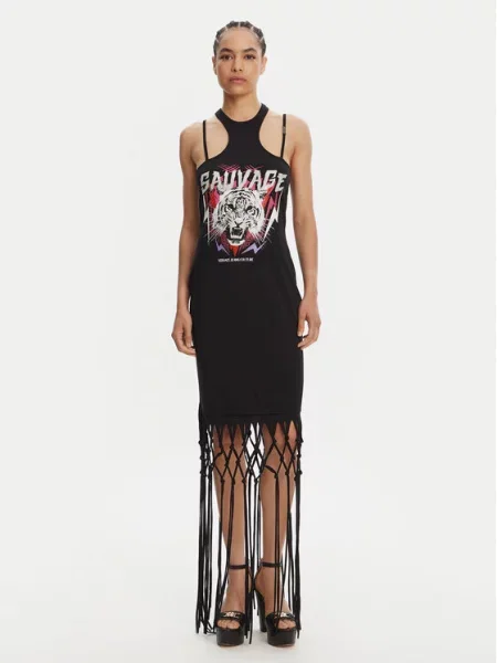 Versace Jeans Couture Sukienka codzienna Logo Fringes czarny