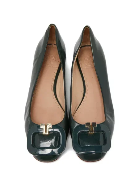 Balerini Tory Burch din piele de lac cu cataramă verde