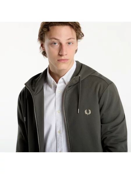 Суитшърт FRED PERRY Hooded Zip Through Sweatshirt Field Green L зелено