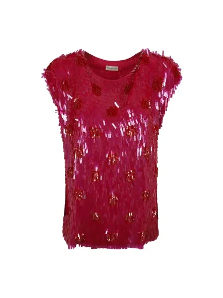 Bluzka Dries Van Noten z cekinami różowa