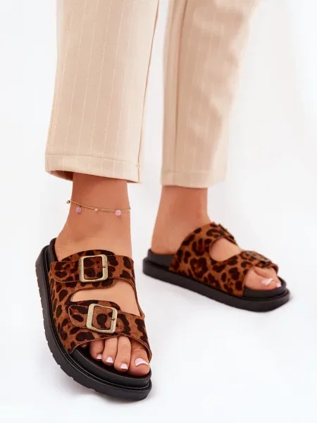 Hlačke Boto s potiskom z leopardjim vzorcem rjava