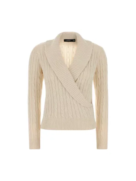 Sweter Ralph Lauren z dekoltem w serek beżowy