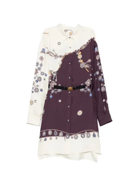 Cu centură rochie tip cămașă Versace de mătase violet