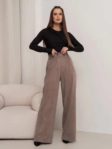 ISSA Plus Штани палаццо Замша коричневий