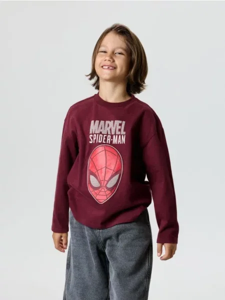 Sinsay oversize tričko s potiskem Spider-Man burgundy