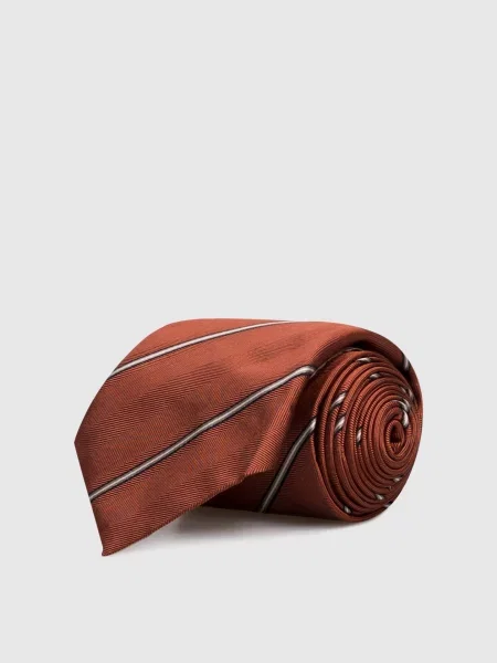 Шелковый галстук Brunello Cucinelli в полоску оранжевый