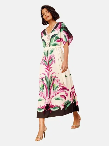 Love & roses Rochie crem / pin / fucsia verde