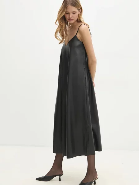 Answear Lab sukienka midi prosta czarny