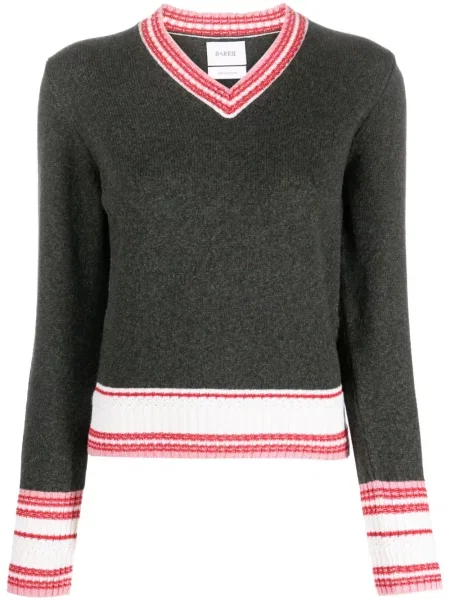 Pulover Barrie din cașmir cu dungi cu decolteu în V verde