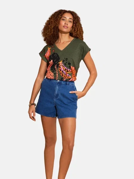 Love & roses Tricou verde închis / mov orhidee / portocaliu negru