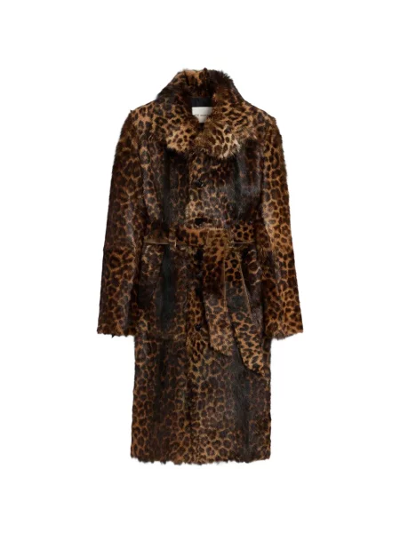 Cu centură palton Ami Paris din piele cu model leopard maro