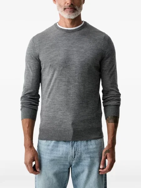 Lung pulover Hackett London cu decolteu rotund gri
