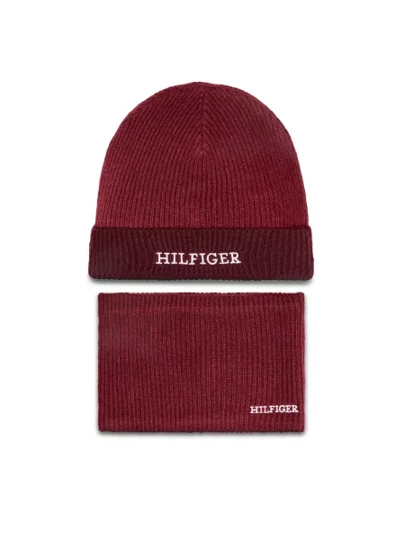 Детски комплект шапка и кръгъл шал Tommy Hilfiger червено