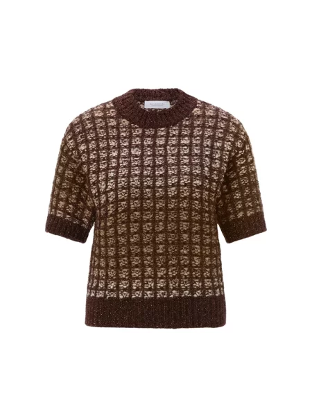 Sweter Rich & Royal koronkowy brązowy