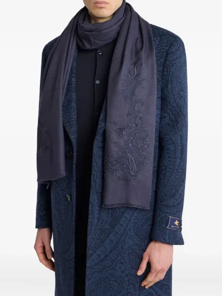 Fular Etro din cașmir cu model paisley albastru