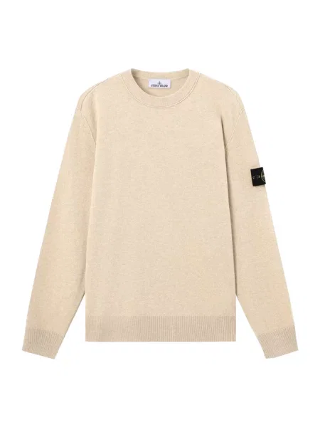 Sweter Stone Island wełniany z okrągłym dekoltem z kamieniami beżowy