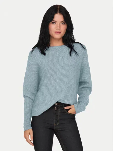 Sweter z dzianiny o kroju regular fit z rękawami nietoperzowymi model ‘DANIELLA’ Only niebieski