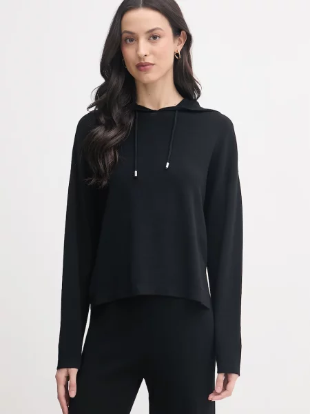 United Colors of Benetton bluza z kapturem z wiskozą czarna