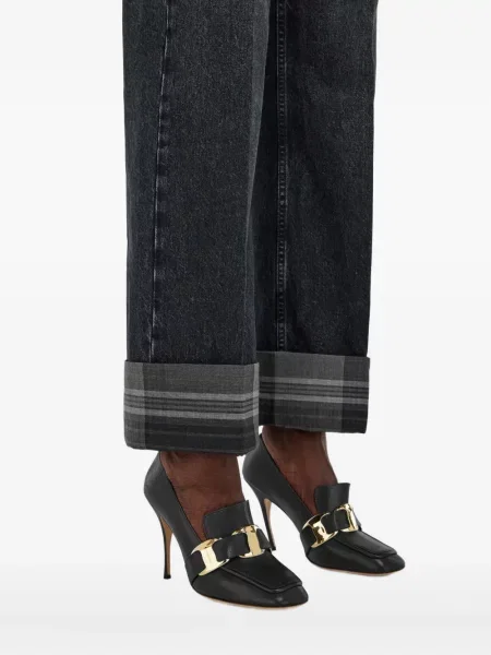 Blugi drepți Ferragamo în carouri negru