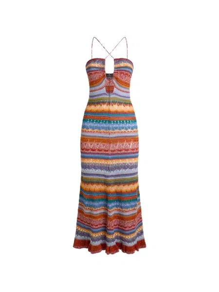 Rochie maxi Etro cu dungi tricotate roșu