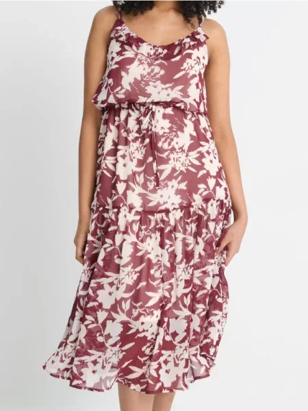 Міді сукня на бретелях із квітковим принтом різнобарвний