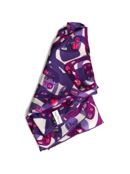 Hedvábný šál Christian Dior Pre-owned s potiskem fialový