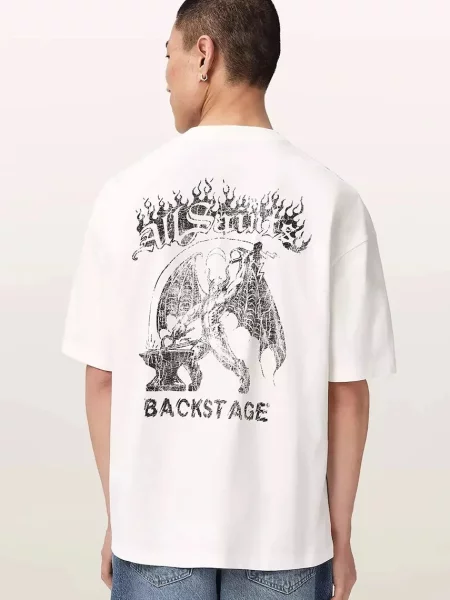 AllSaints tricou oversized pentru bărbați din REPEAT alb