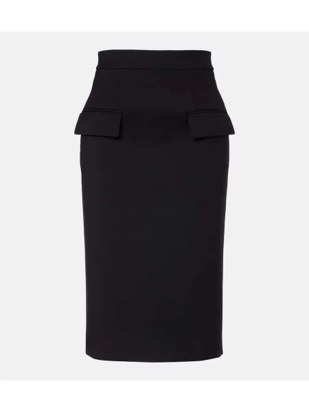 Fustă tip creion Mcqueen cu talie înaltă de lână negru