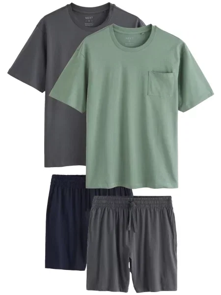 Next Pijama lungă gri / verde negru