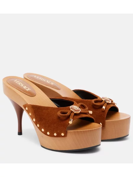 Papuci tip mules Versace din piele de căprioară maro