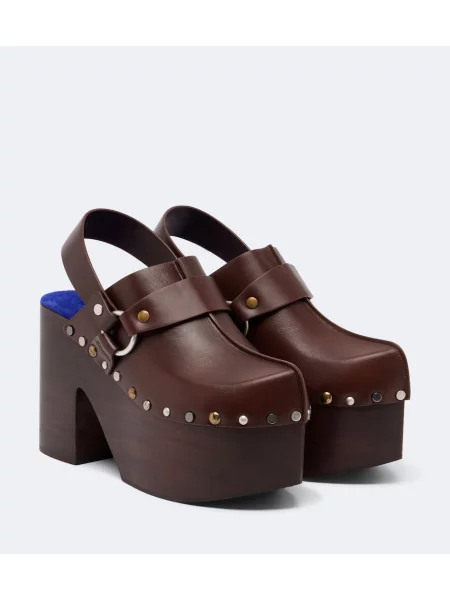 Saboți Chloé din piele cu platformă maro