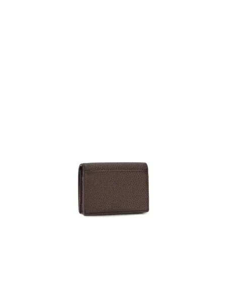 GANNI portfel Card Holder With Flap Grained brązowy