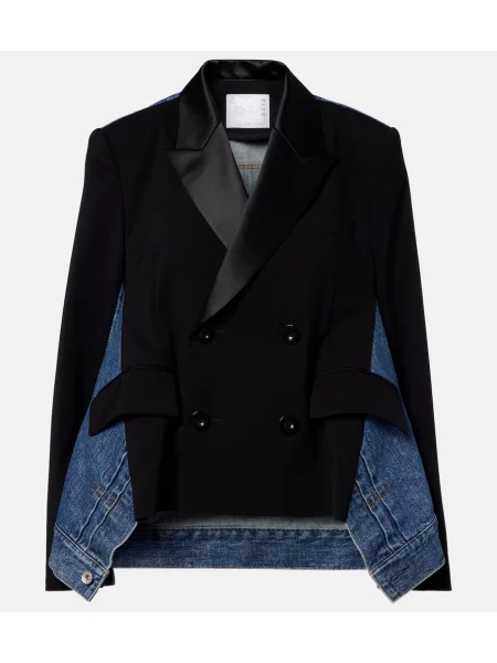 Geacă de blugi Sacai de lână cu două rânduri de nasturi negru